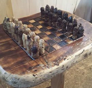 Custom Chess Table and Pieces by Kerr Chainsaw Carving